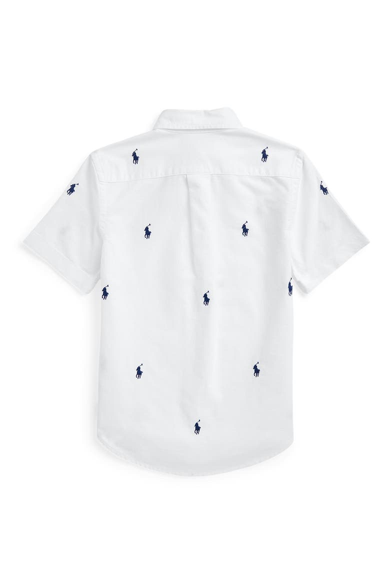 Kids' Polo Embroidered Short Sleeve Cotton Button-Down Shirt, Alternate, color, WHITE