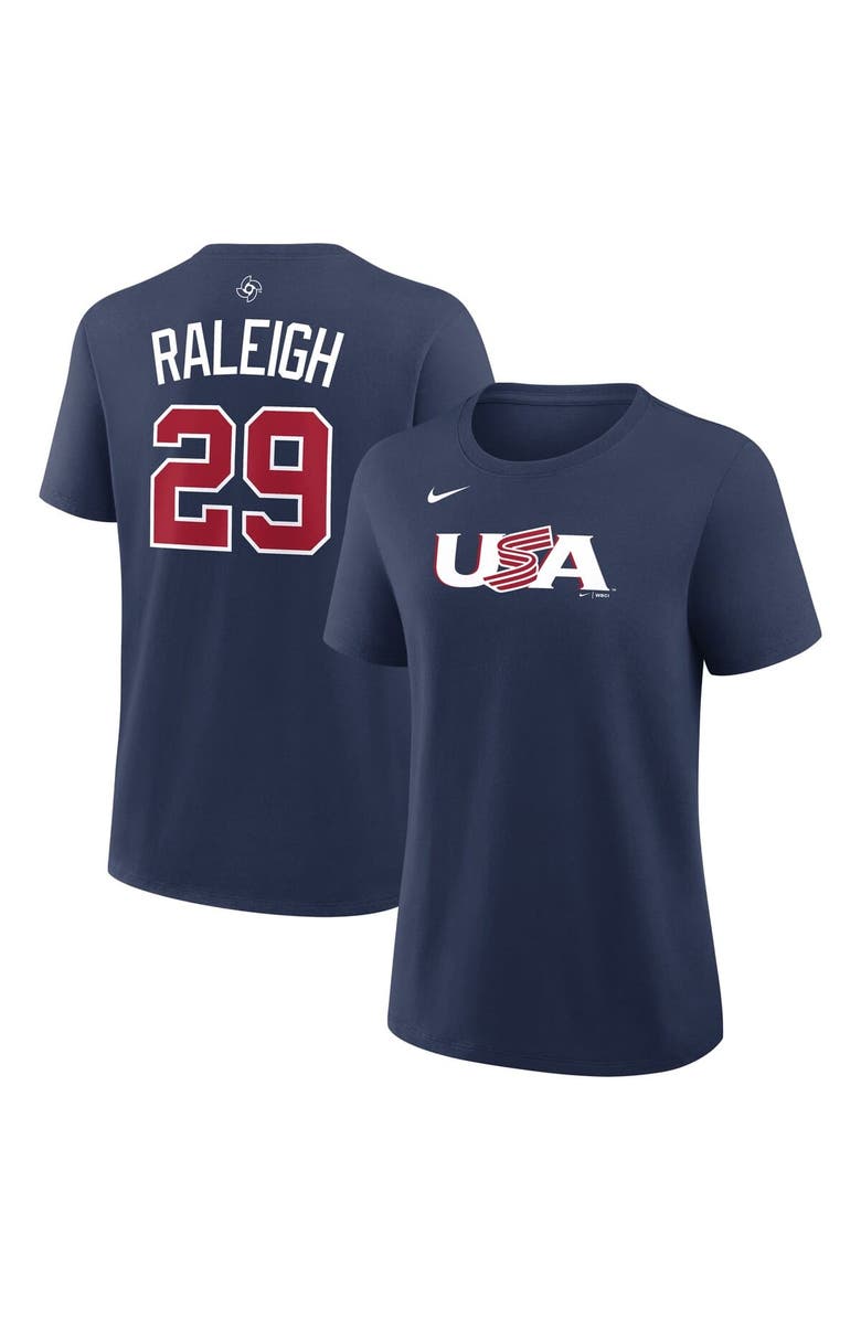 Nike Women's Nike Cal Raleigh Navy USA Baseball 2026 World Baseball Classic Name & Number T-Shirt, Main, color, Navy