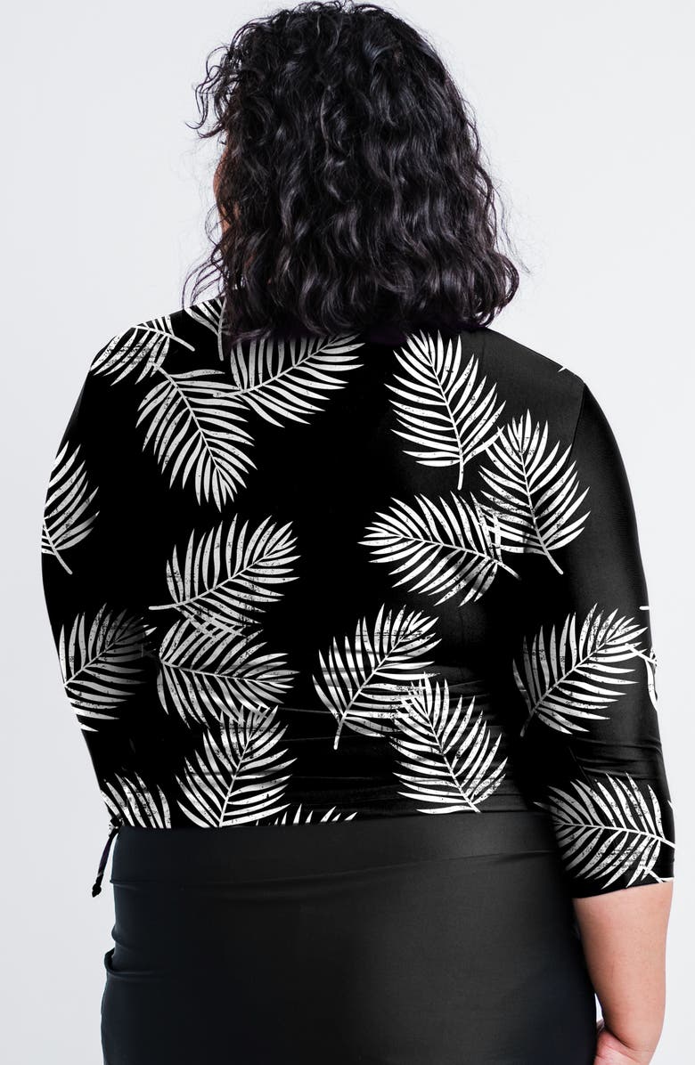 Calypsa Plus Size Margaux Swim Top, Alternate, color, Black Palms