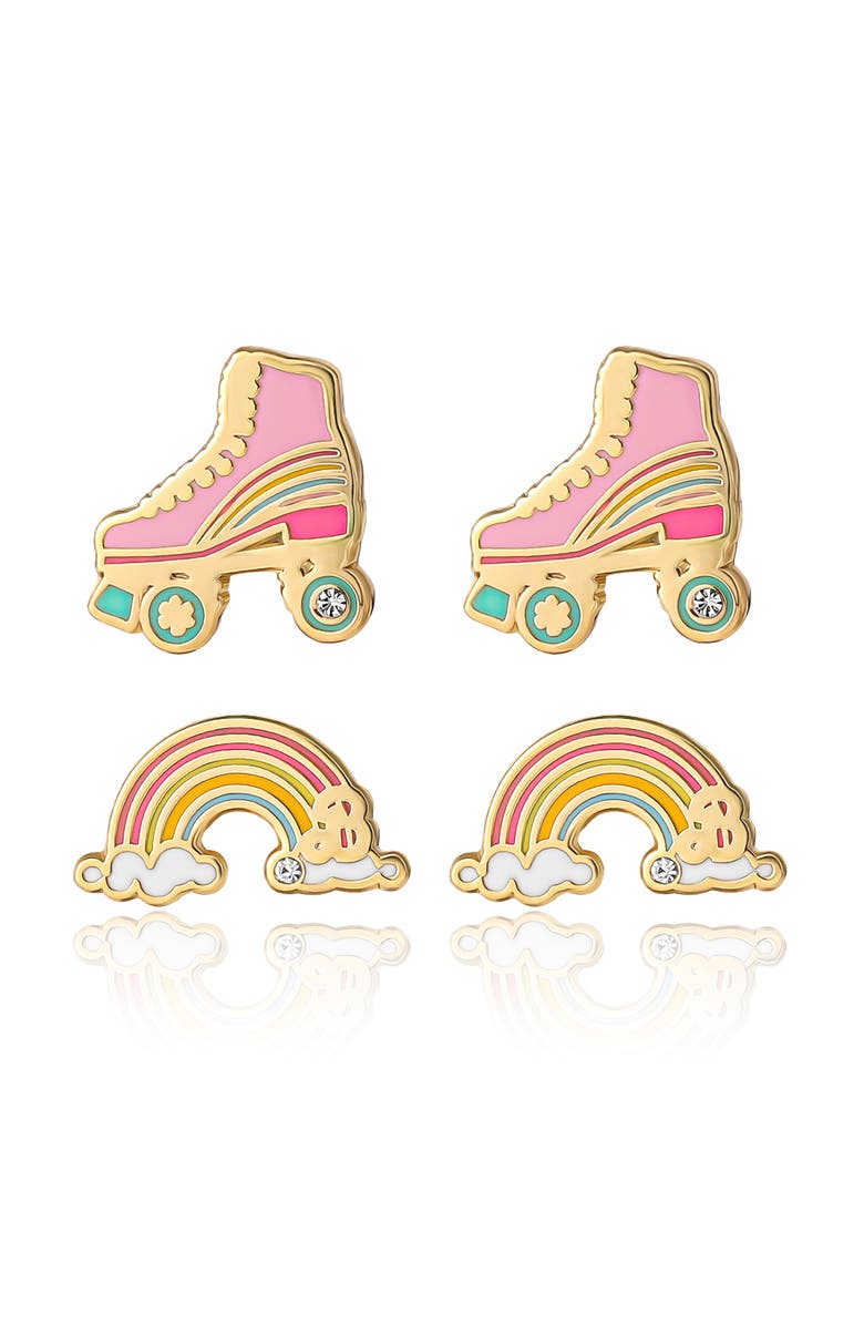 Barbie 18k Gold Flash-Plated Skates and Rainbow Stud Earrings, 2-Pack, Main, color, Multi