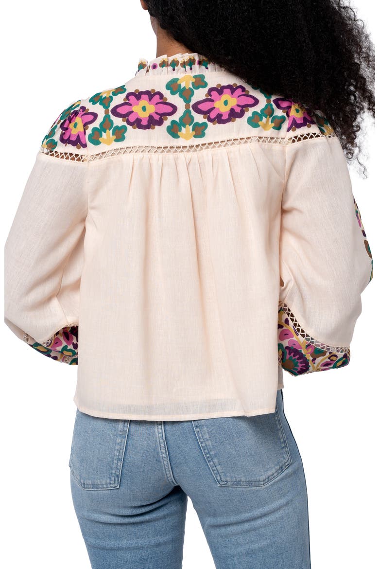 Isme Placed Floral Ruffle Placket Button-Up Shirt, Alternate, color, CREAM MULTI