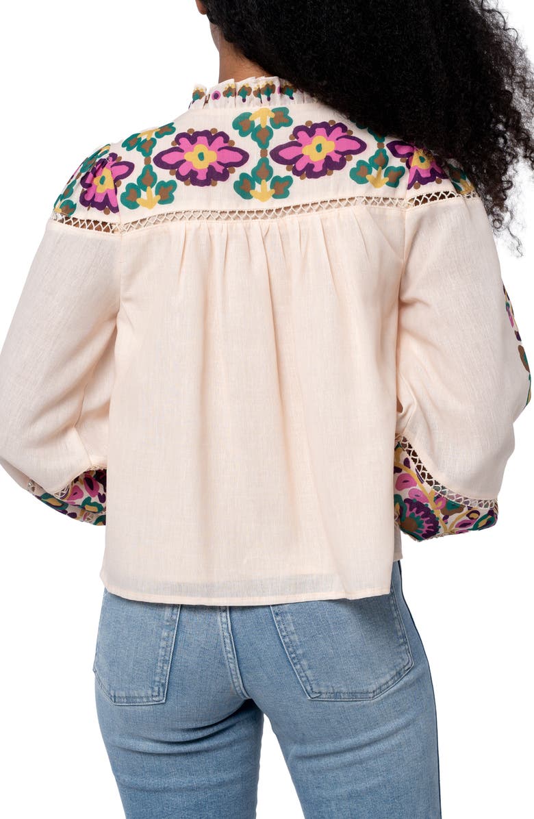 CIEBON Isme Placed Floral Ruffle Placket Button-Up Shirt, Alternate, color, Cream Multi