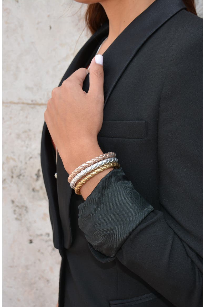 Stainless Steel & Leather Bracelet, Alternate, color, GOLD