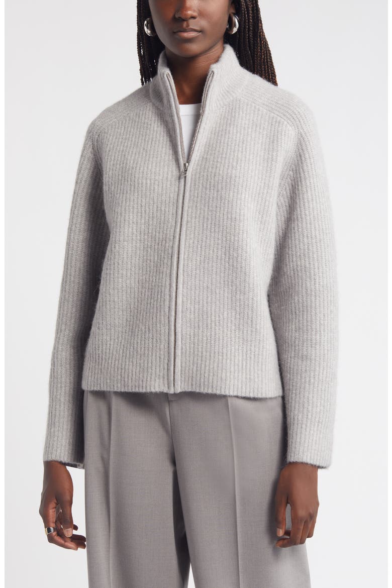Rib Zip Cardigan, Alternate, color, GREY HEATHER