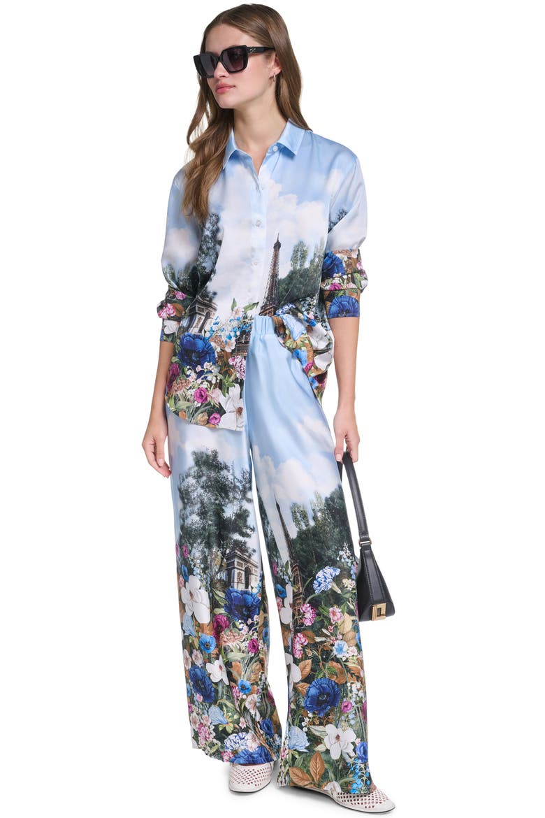 Paris Scene Print Wide Leg Pants, Alternate, color, STEEL BLUE MULTI