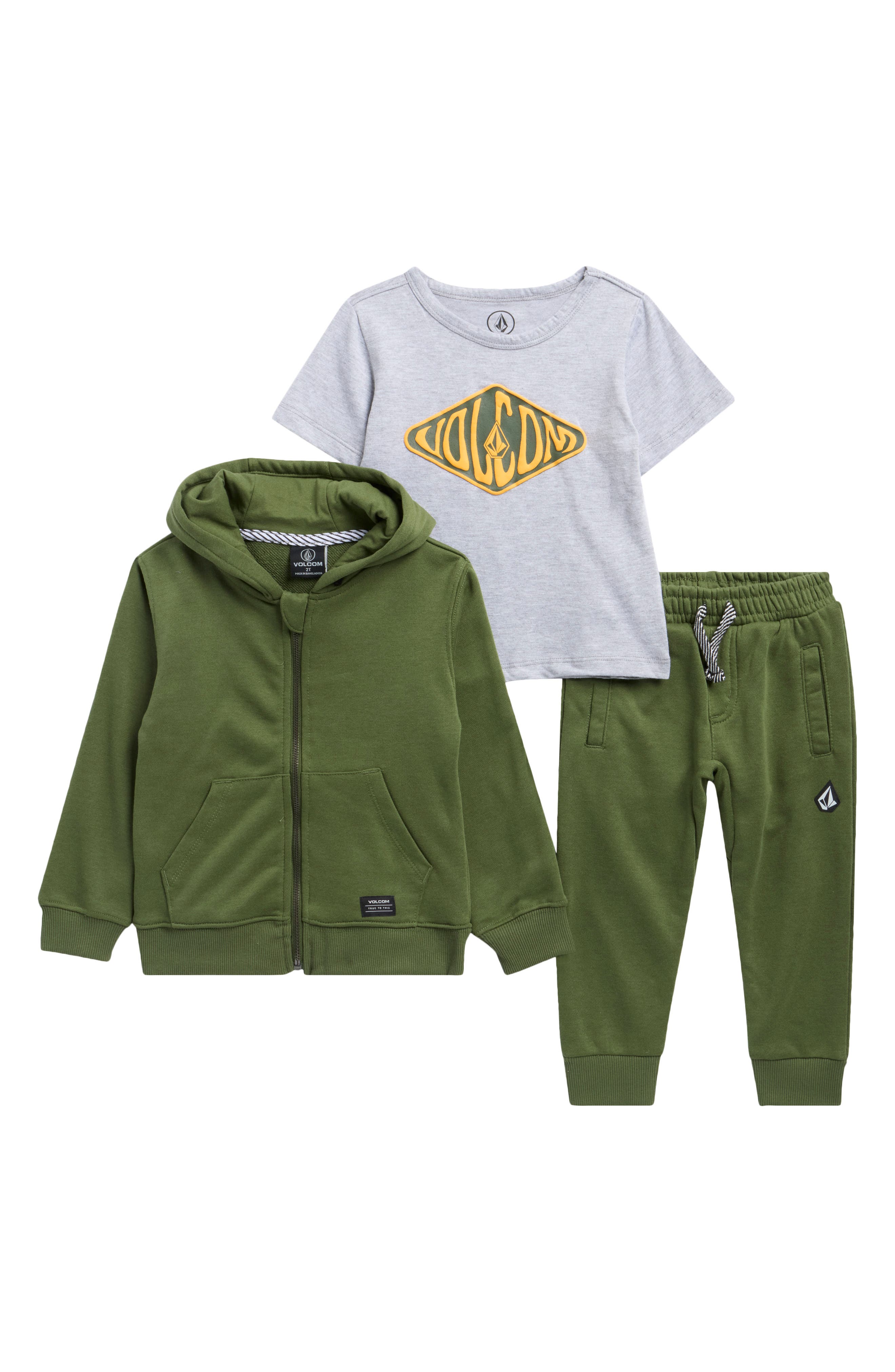 Volcom Kids' Graphic T-Shirt, Acid Washed French Terry Hoodie & Joggers Set