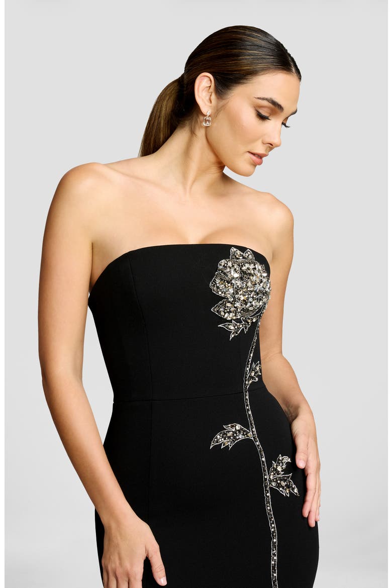 Dion Rhinestone Placed Floral Strapless Mermaid Gown, Alternate, color, BLACK-SILVER