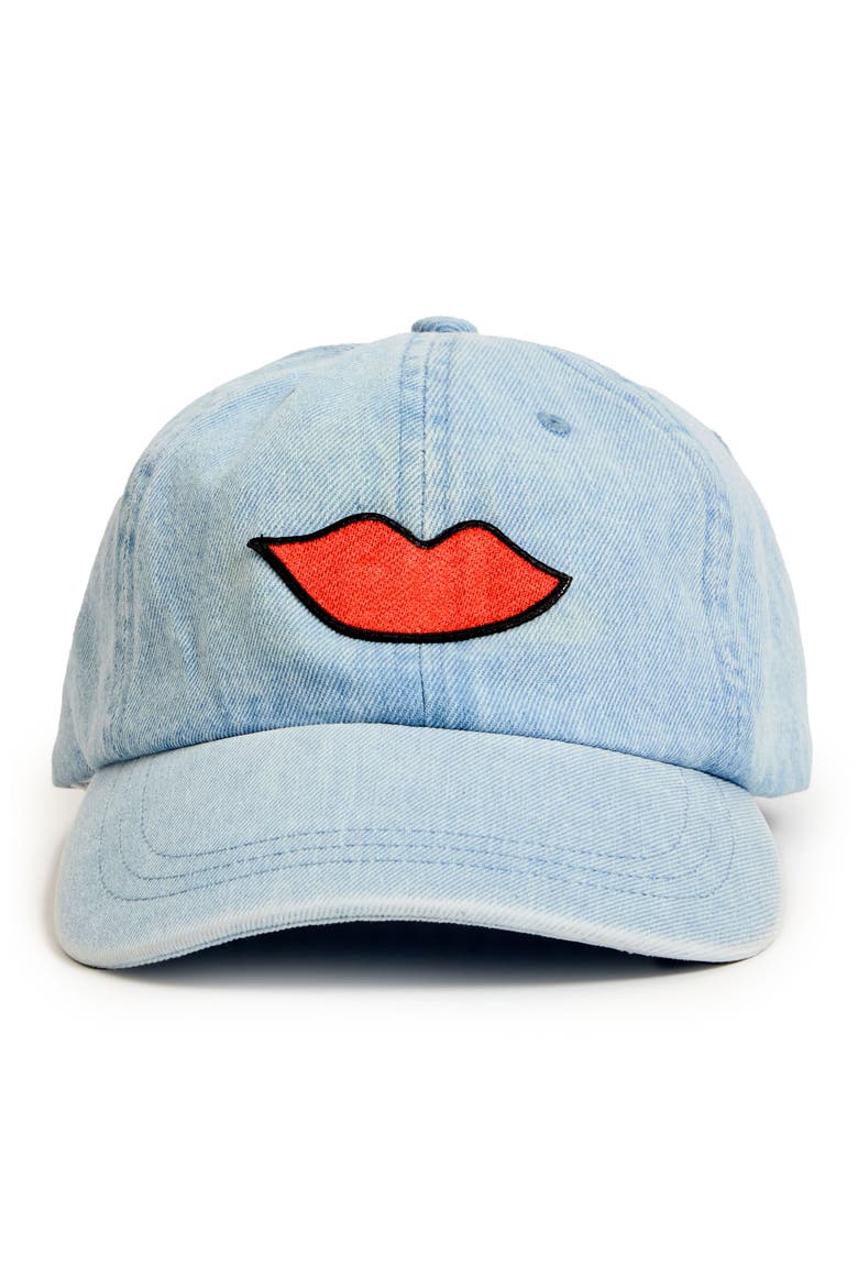 Denim Baseball Cap, Main, color, LIGHT DENIM W LIPS PATCH
