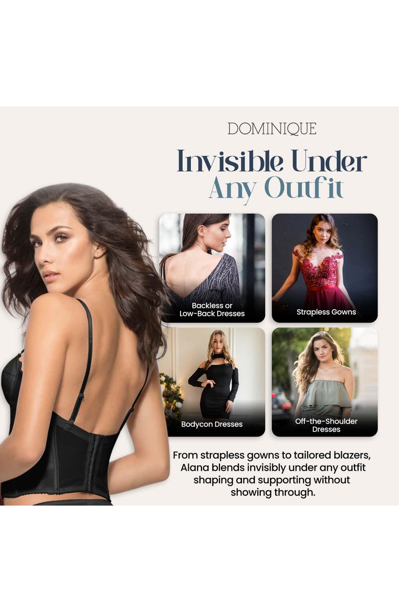 Dominique Intimates Alana Low Back Convertible Strapless Longline Bra, Alternate, color, Black