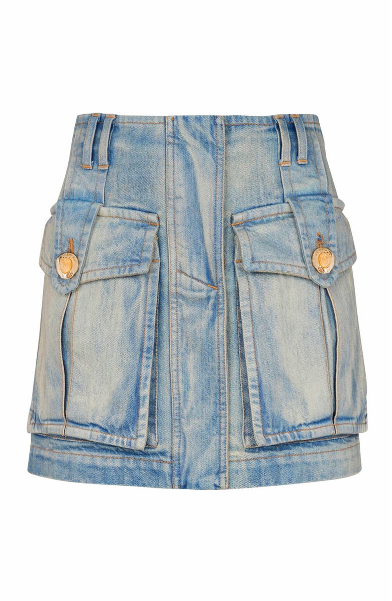 Balmain Denim Skirt With Pockets, Alternate, color, Blue