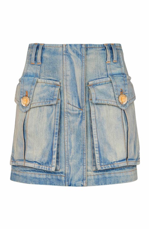Balmain Denim Skirt With Pockets In Blue