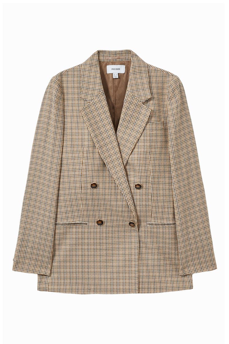 Vida Houndstooth Double Breasted Wool Blazer, Alternate, color, BROWN CHECK