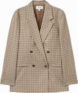 Reiss Vida Houndstooth Double Breasted Wool Blazer