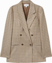 Reiss Vida Houndstooth Double Breasted Wool Blazer