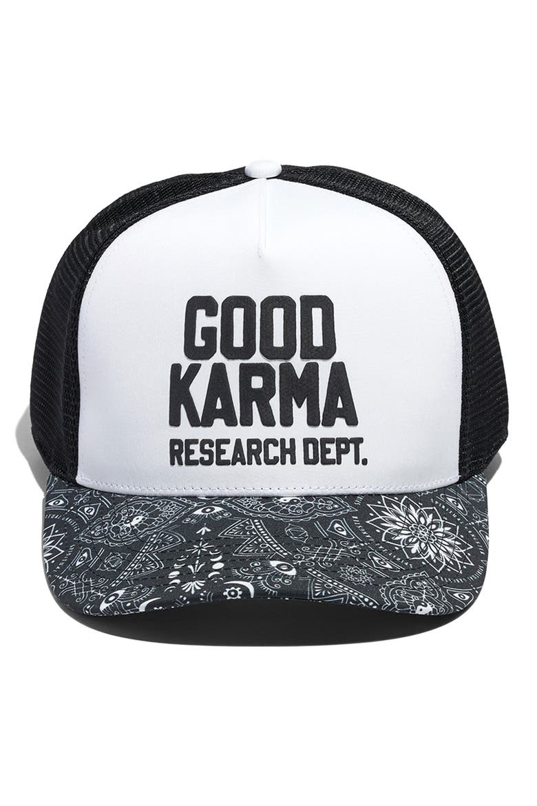 Good Karma Trucker Hat, Main, color, BLACK