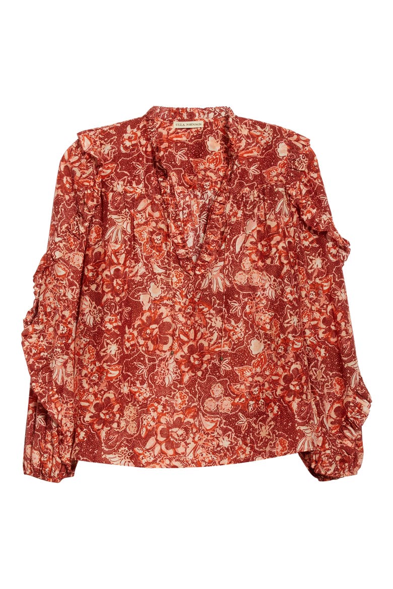 Rana Ruffle Floral Blouse, Alternate, color, CORAL
