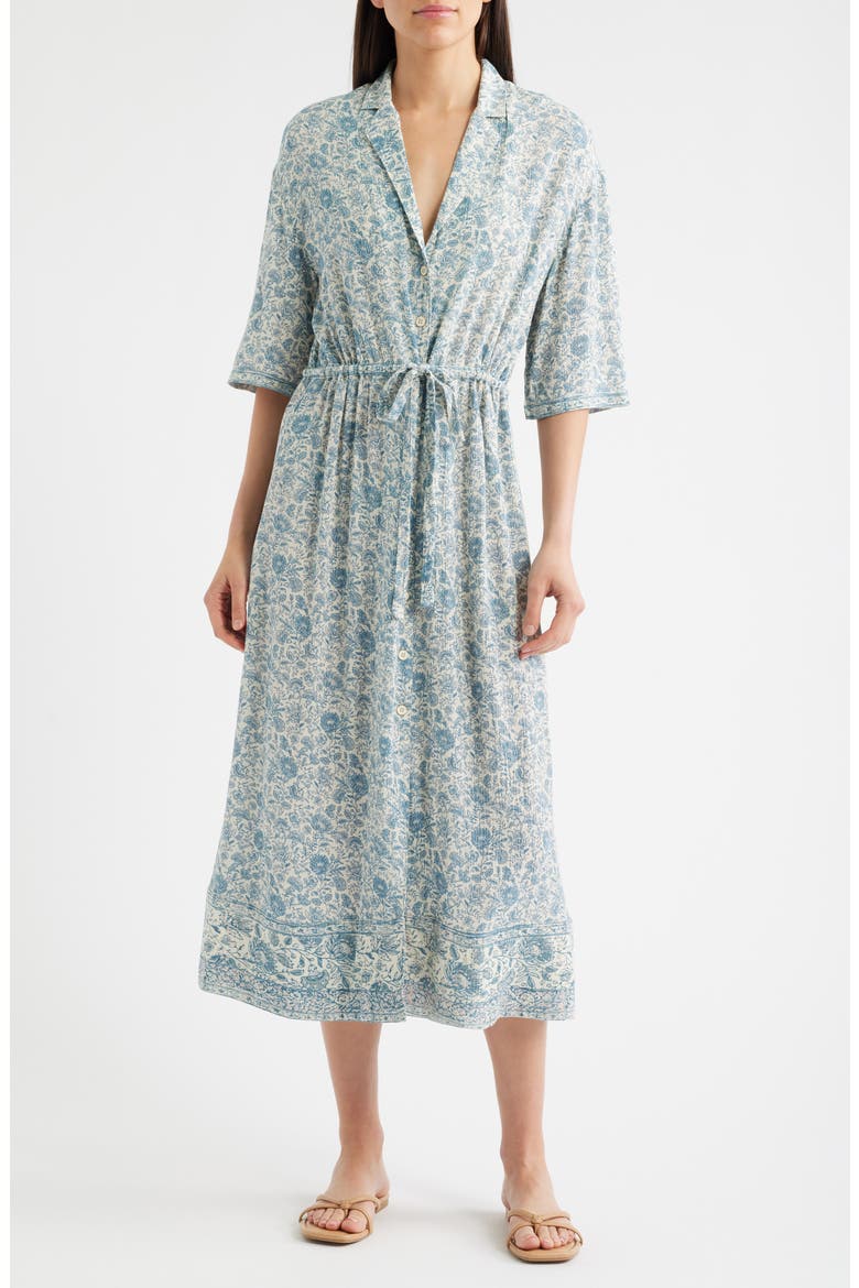 Island Times Tie Waist Midi Dress, Main, color, BLUE WATER FLORAL