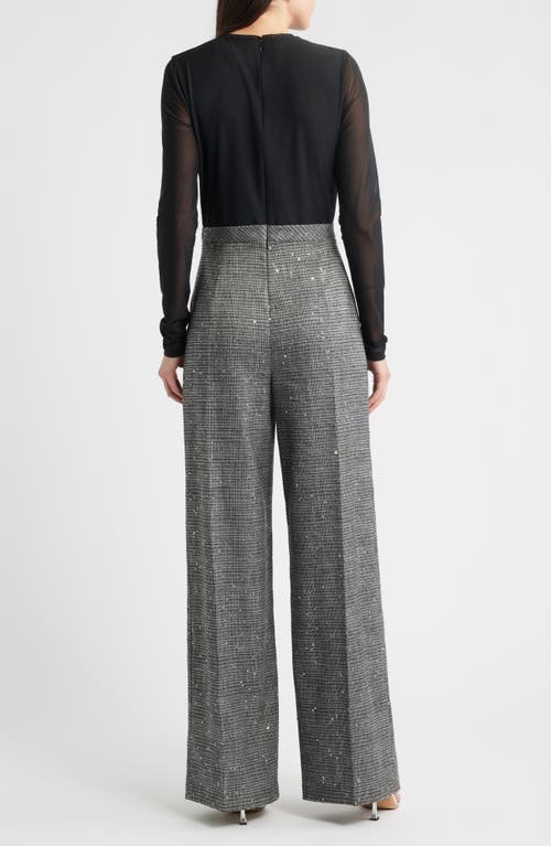 Black Halo Dante Sequin Long Sleeve Wide Leg Jumpsuit In Animal Print