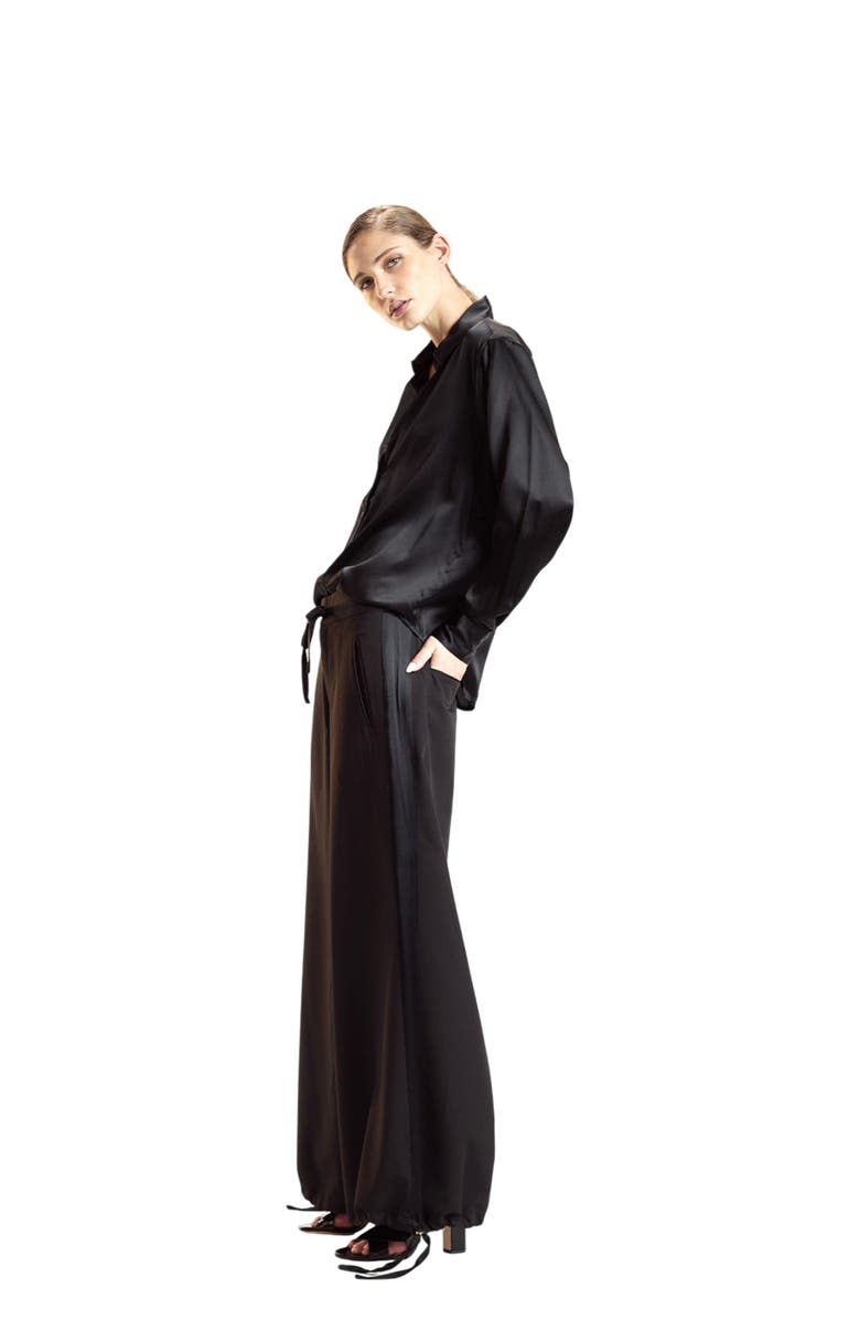 Cynthia Rowley Tuxedo Stripe Wide Leg Pants, Alternate, color, Black
