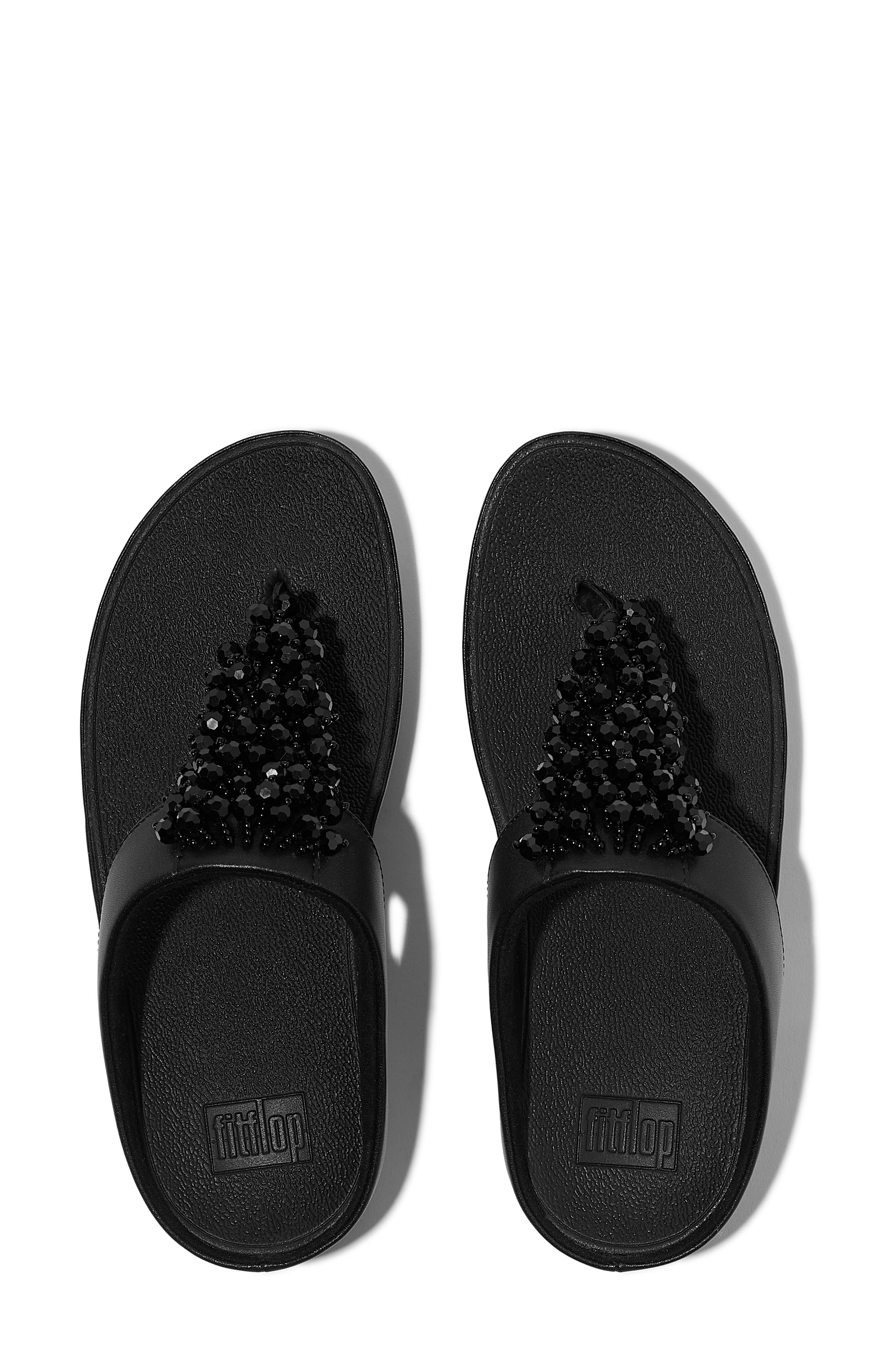 Rumba Beaded Faux Leather Flip Flop, Alternate, color, ALL BLACK