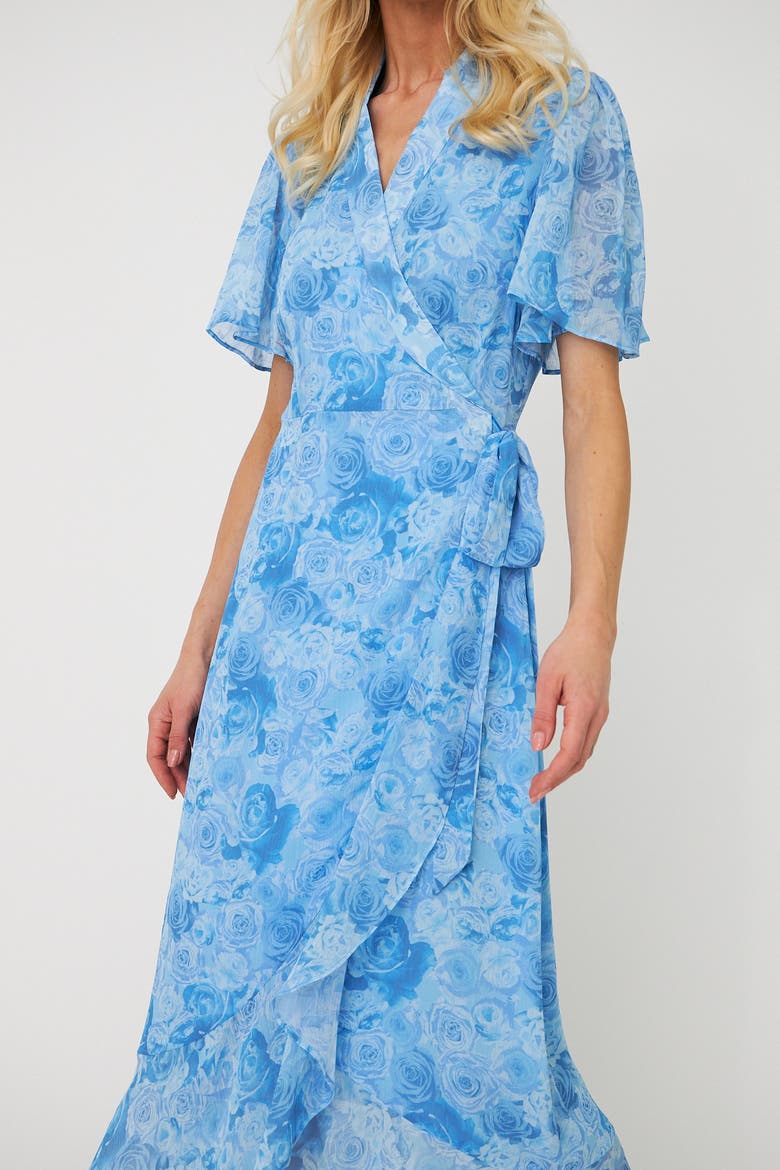 Lineacras Floral Wrap Midi Dress, Alternate, color, Blue Rosengarden