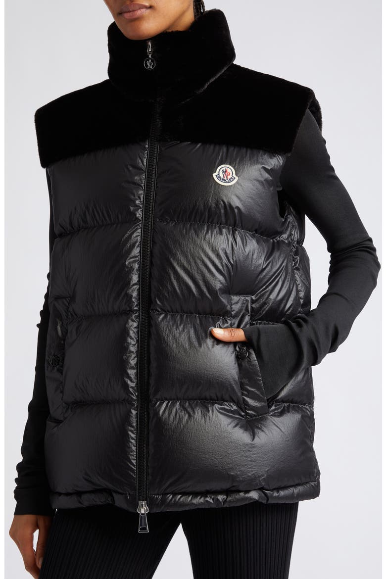 Lempa Down Puffer Vest with Faux Fur Trim, Alternate, color, BLACK