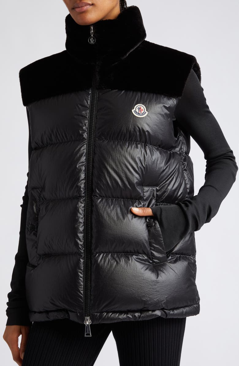 Moncler Lempa Down Puffer Vest with Faux Fur Trim, Alternate, color, 