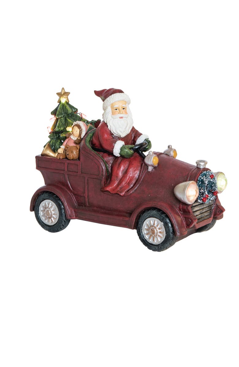 Transpac Multicolor Light Up Musical Santa Wagon Decorative Resin Figurine, Main, color, Red