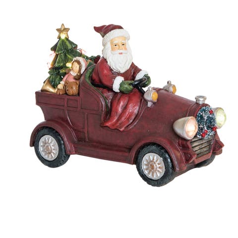 Multicolor Light Up Musical Santa Wagon Decorative Resin Figurine