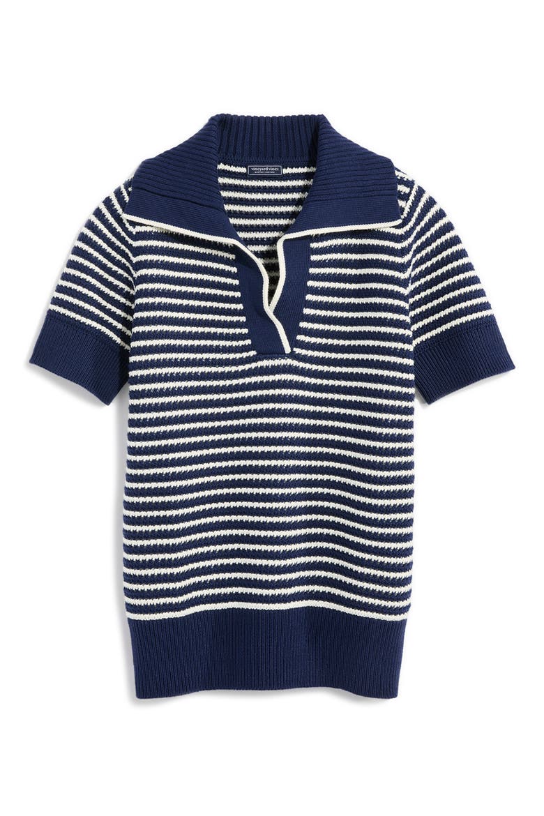 Open Stitch Short Sleeve Polo Sweater, Alternate, color, NAUTICAL NAVY