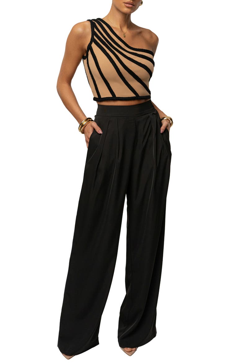 Braided One-Shoulder Crop Top, Alternate, color, BLACK