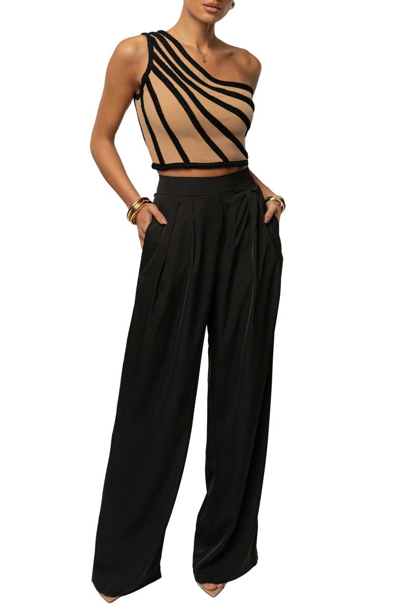 JLUXLABEL Braided One-Shoulder Crop Top, Alternate, color, Black