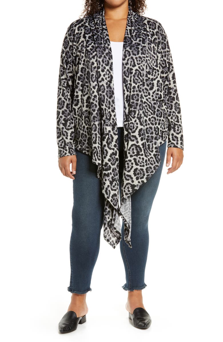 Loveappella Tie Front Cardigan, Main, color, Gray/ Black