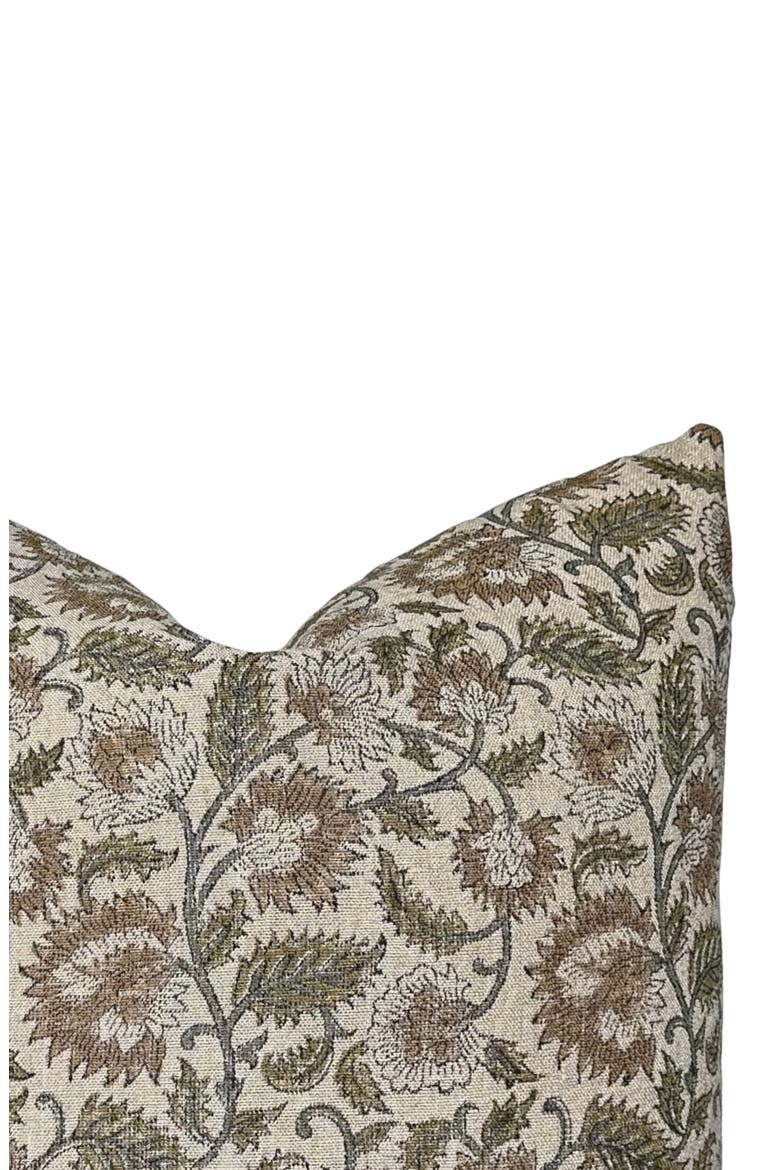 Ethel | Natural Tan Sage Floral Handblock Pillow Cover, Alternate, color, Natural Tan