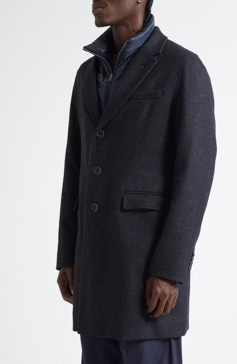 Herno Wool Blend Herringbone Topcoat with Removable Insulated Bib, Alternate, color, Blue Navy