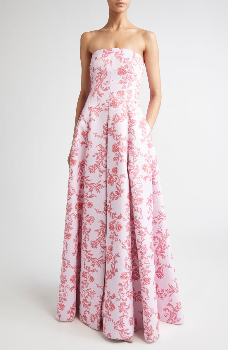 Emilia Wickstead Auclair Off the Shoulder Damask Taffeta Faille Gown, Alternate, color, Damask Floral Pink