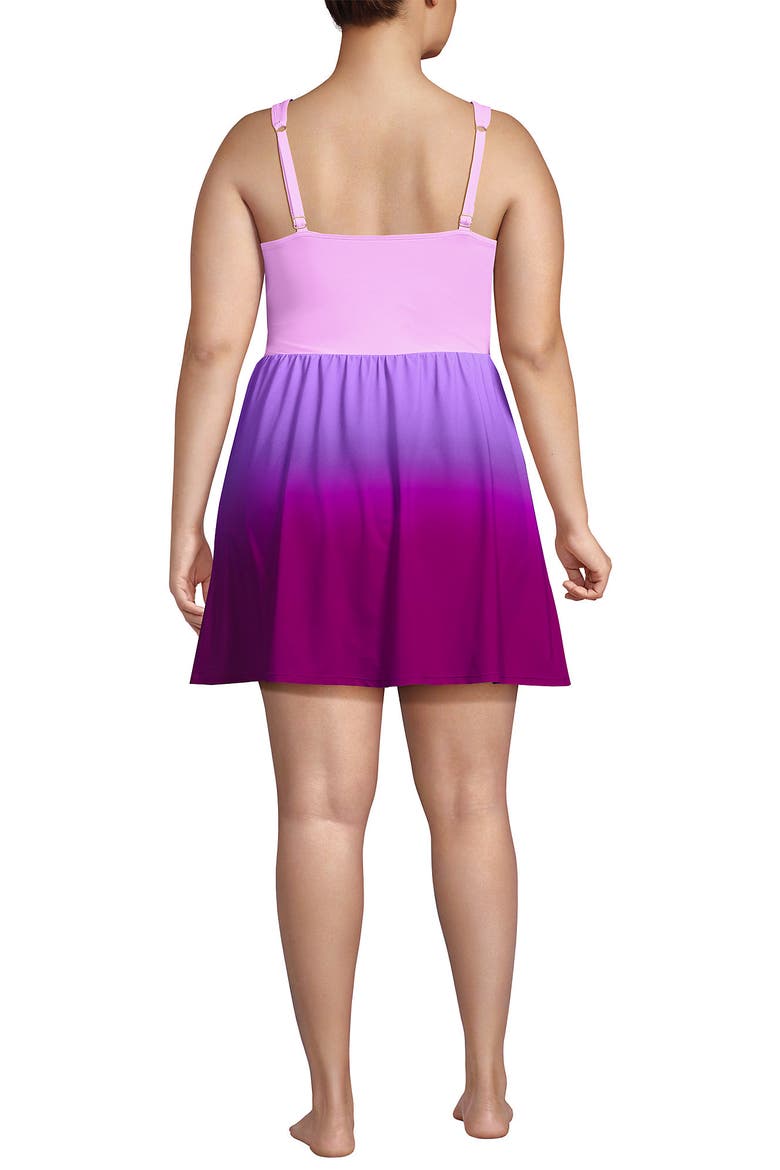 SlenderSuit V-neck Wrap Swim Dress One Piece Swimsuit Adjustable Straps, Alternate, color, Crimson Rose/Purple Ombre
