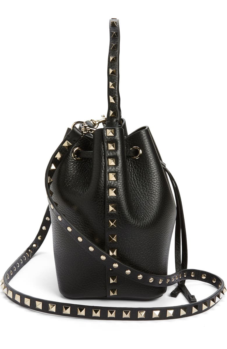 Valentino Garavani Rockstud Leather Bucket Bag, Alternate, color,