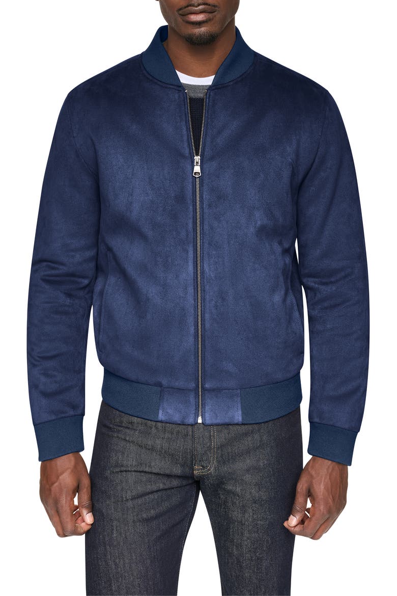 Faux Suede Bomber Jacket, Main, color, NAVY