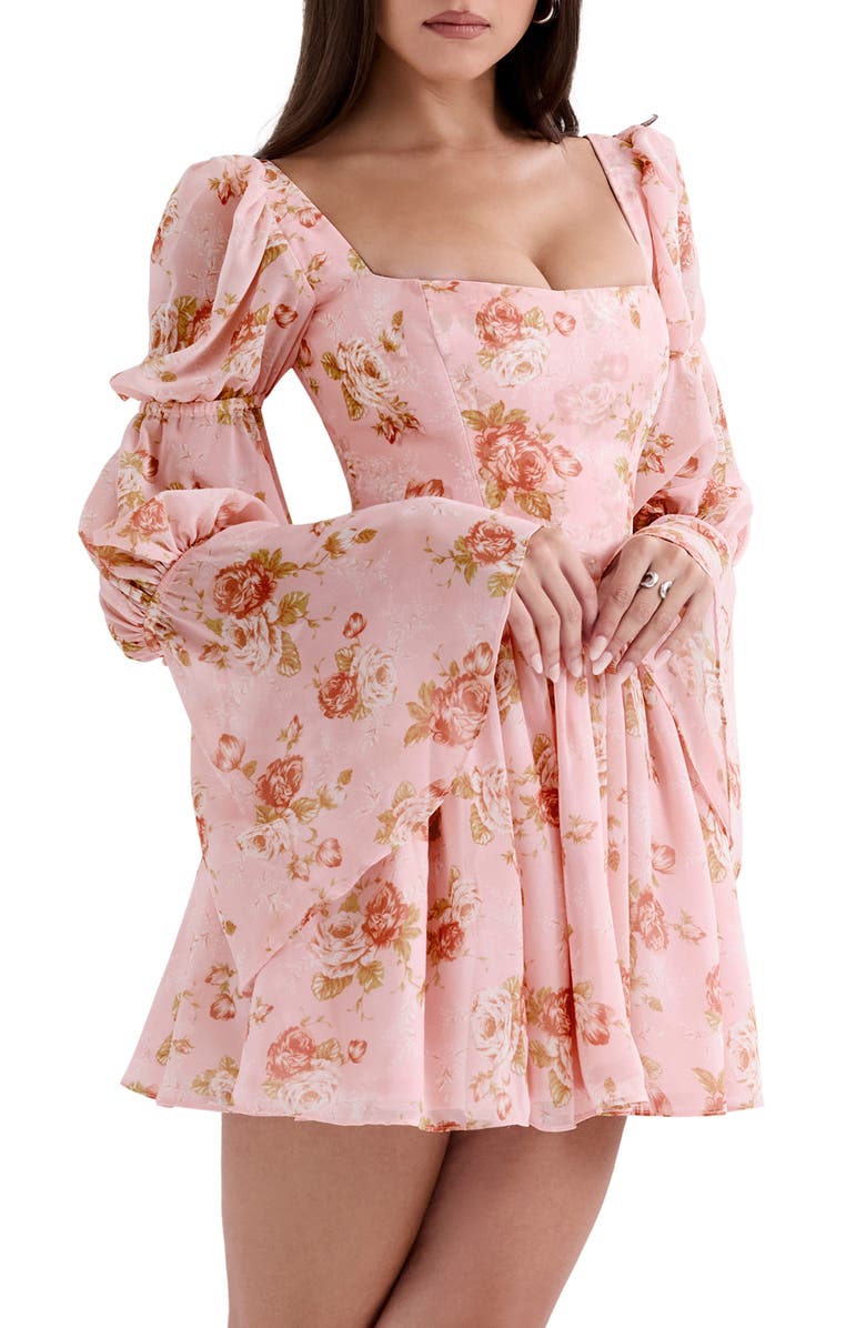 HOUSE OF CB Sancia Floral Print Long Sleeve Minidress, Alternate, color, Vintage Rose Print