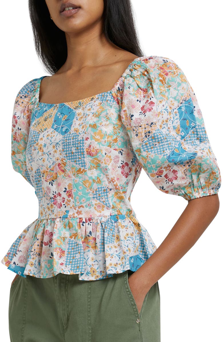 River Island Patchwork Peplum Top, Main, color,