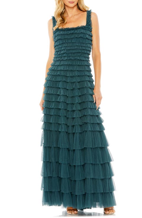 Ruffled Textured Sleeveless Mesh Gown