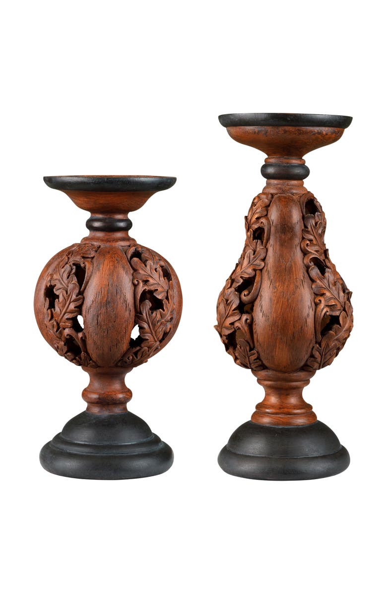 Melrose Carved Leaf Fall Harvest Pumpkin and Squash Pillar Candle Holders - 10" - Set of 2, Alternate, color,