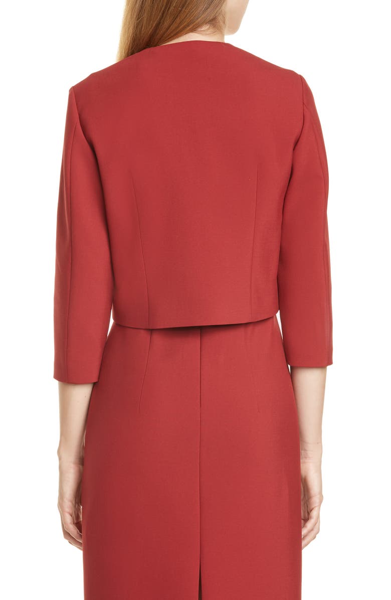 BOSS Jikiva Collarless Ponte Crop Jacket, Alternate, color, Ruby