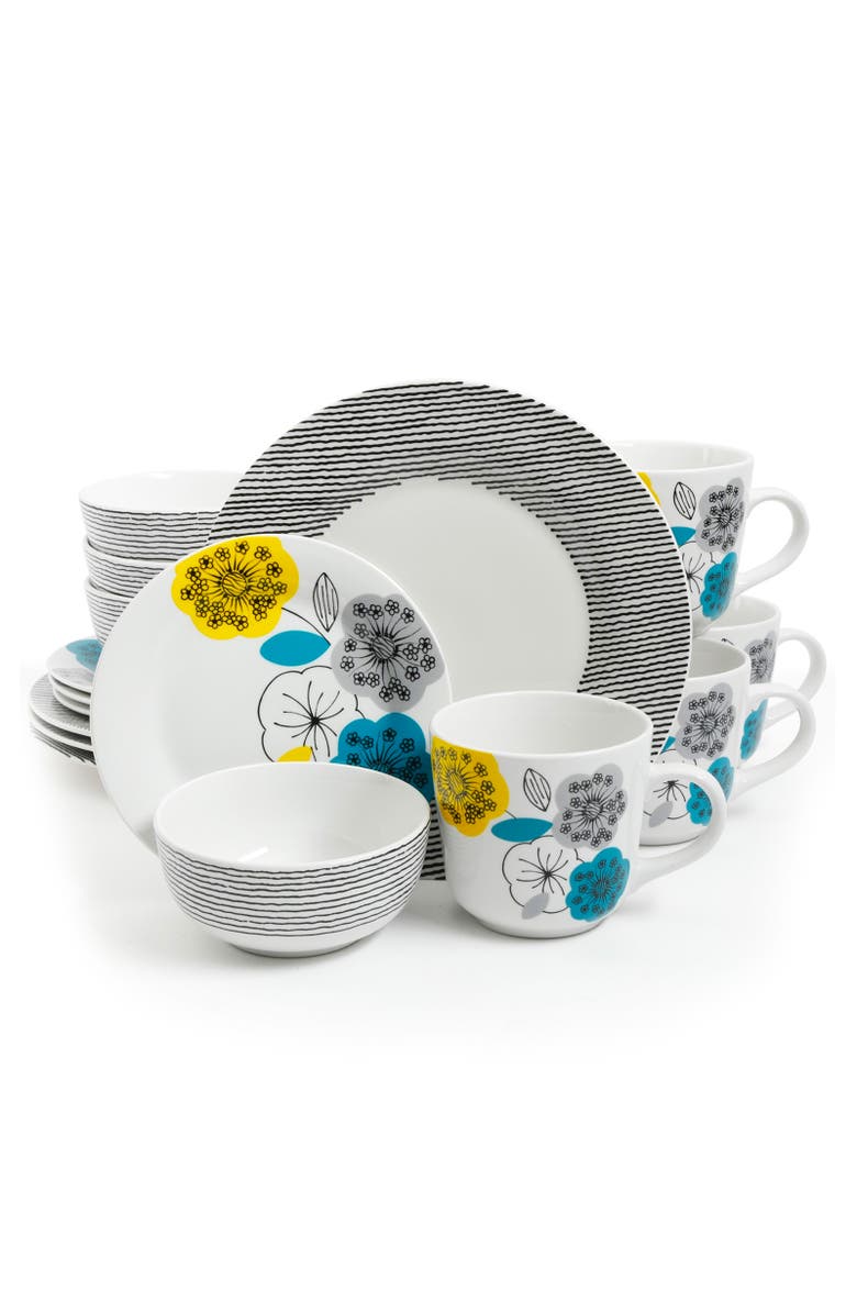Gibson Home Marigold 16 Piece Fine Ceramic Dinnerware Set, Service for 4, Main, color, White