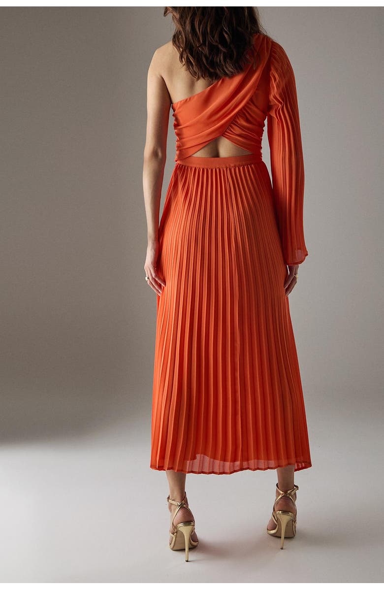 Warehouse Chiffon One Shoulder Cut Out Midi Dress, Alternate, color, Orange