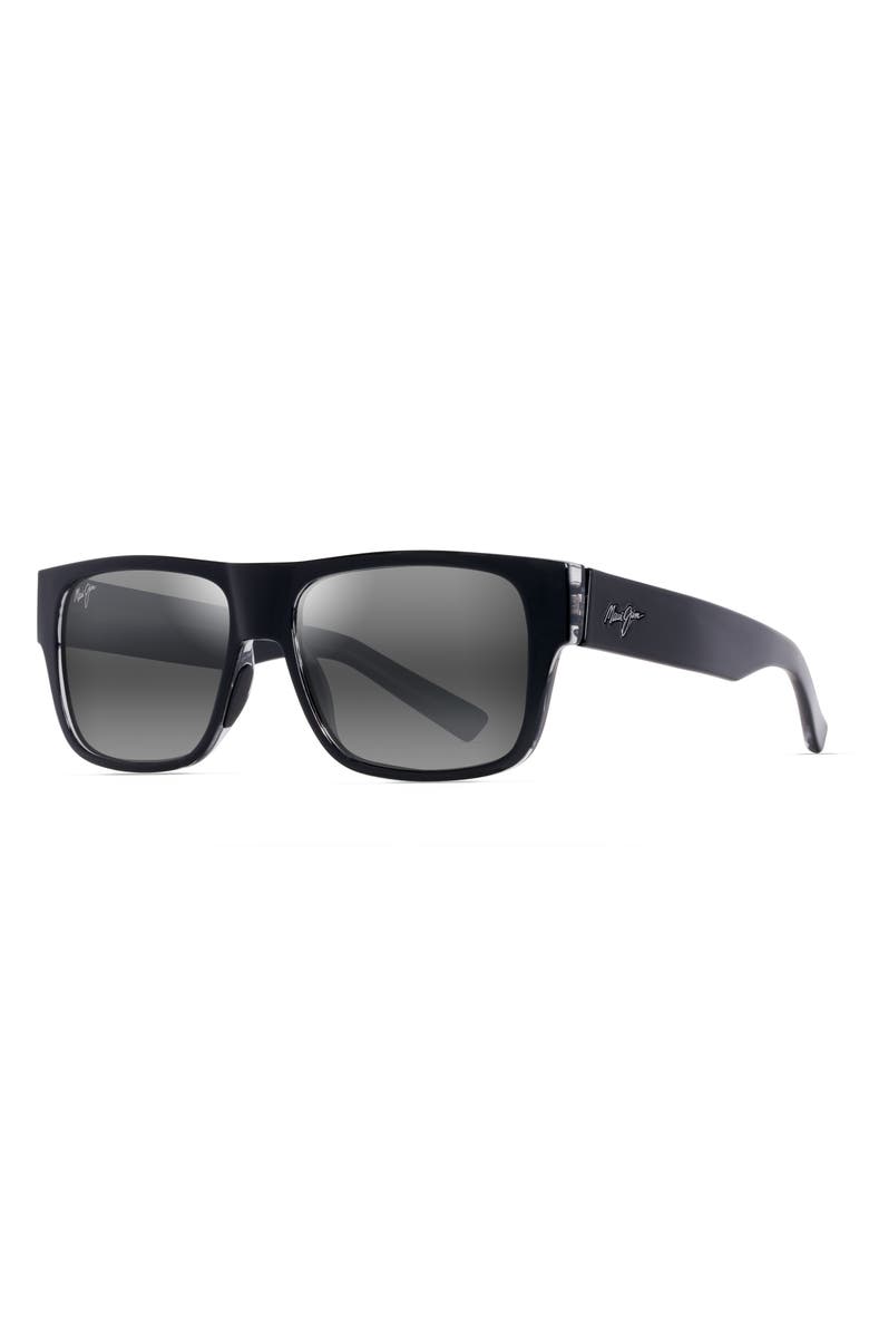 Maui Jim Keahi 56mm PolarizedPlus2<sup>®</sup> Rectangular Sunglasses, Alternate, color, Black