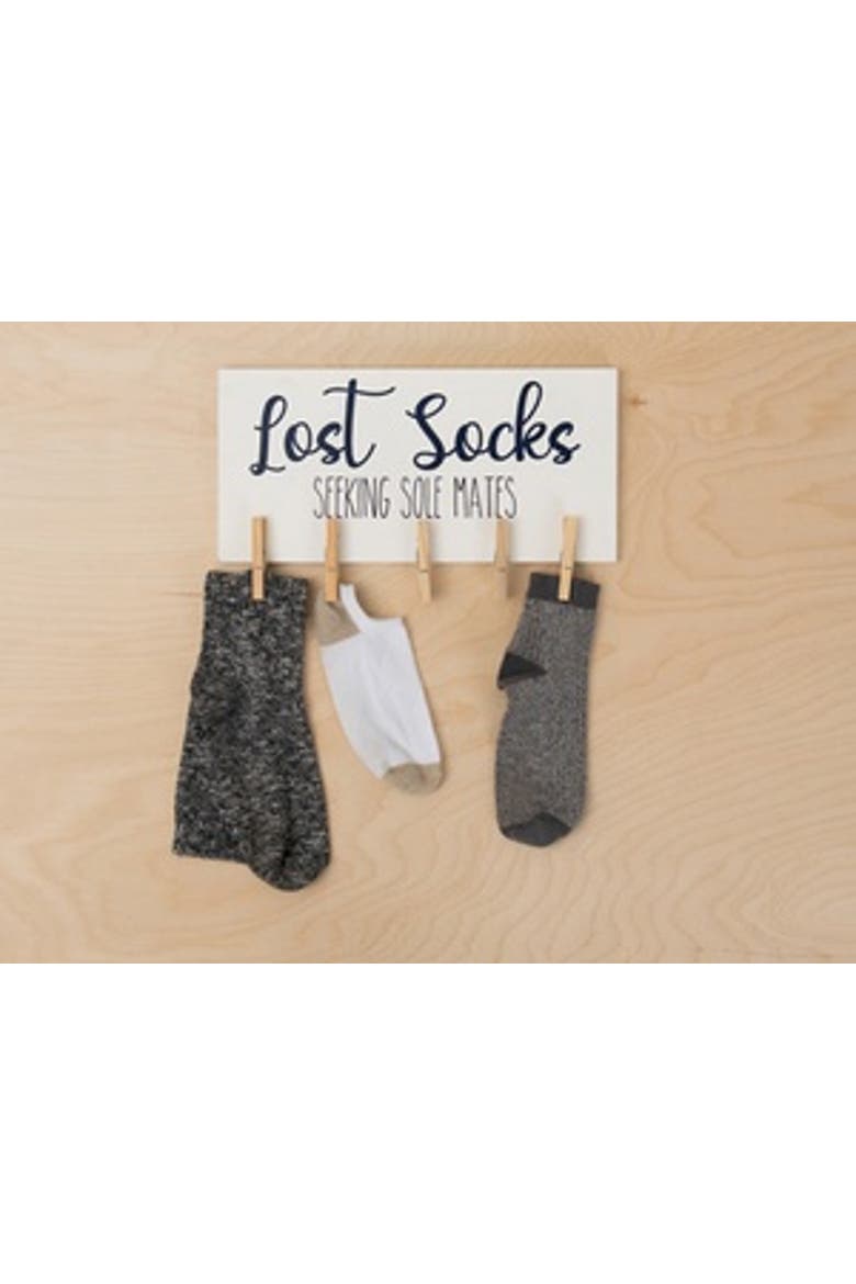 Wood Lost Socks Wall Décor with Clips, Main, color, White