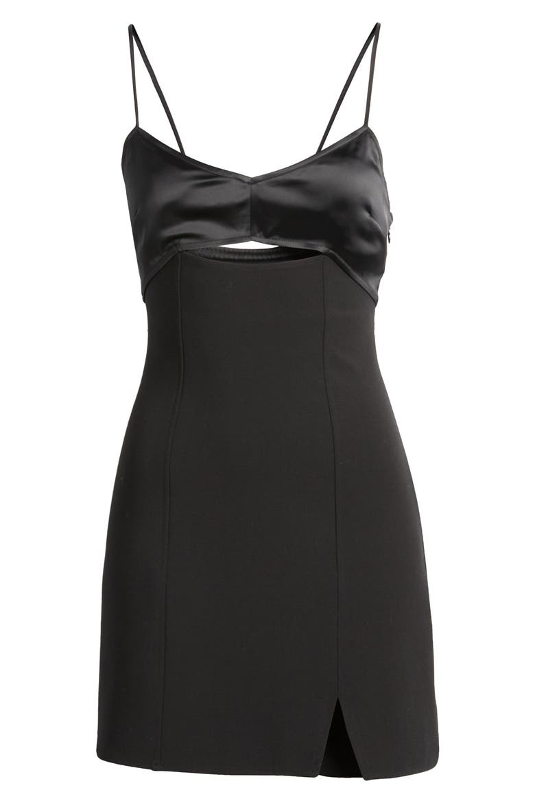 Mixed Media Cutout Camisole Minidress, Alternate, color, BLACK
