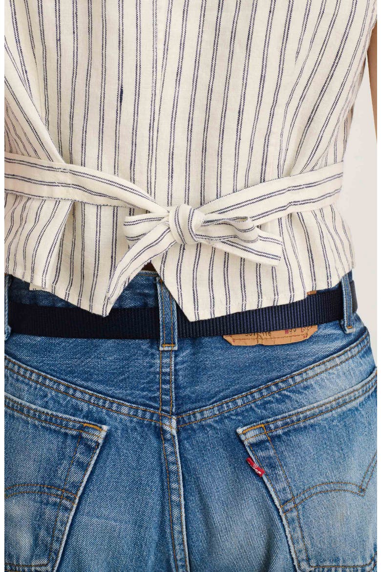 Mathilde Stripe Linen Vest, Alternate, color, NAVY DOUBLE STRIPE